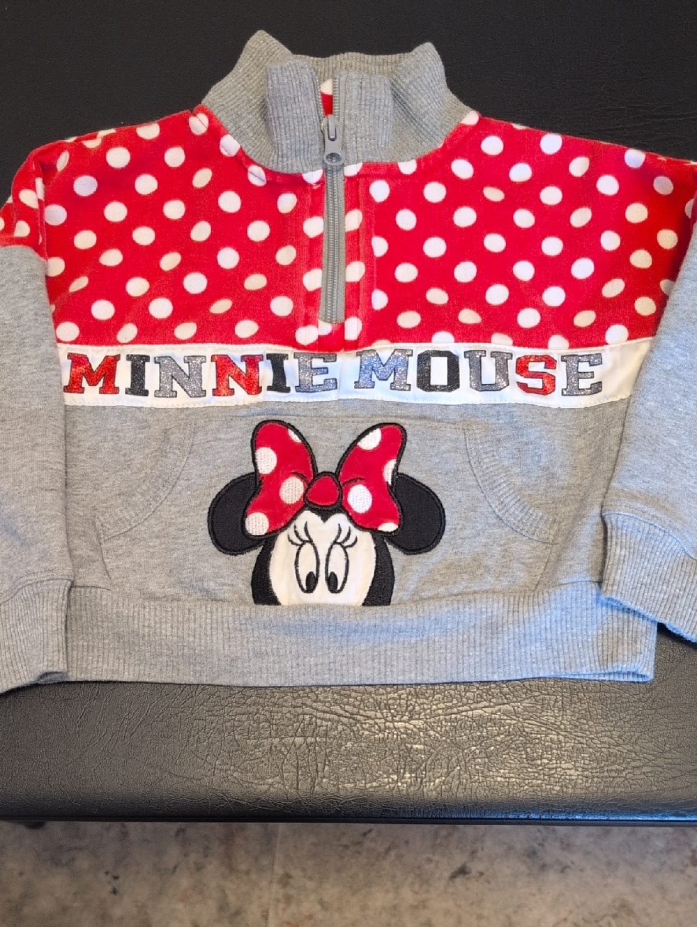 Disney Minnie Mouse Grey & Red Polka Dot Half-Zip Sweatshirt